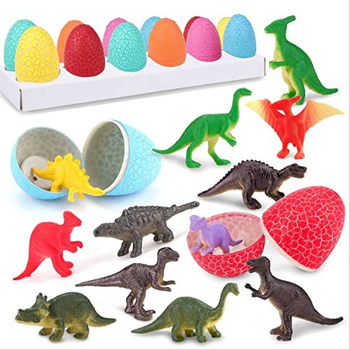 12 Dinosaur Eggs Toys, Surprise Pack with 12 Unique Dinosaur Figures,Goodie Bag Stuffers,Pinata fillers, Easter Eggs dongcoh,Carnival Prizes Treasure BoxοΌBirthday Party Gifts for Kids