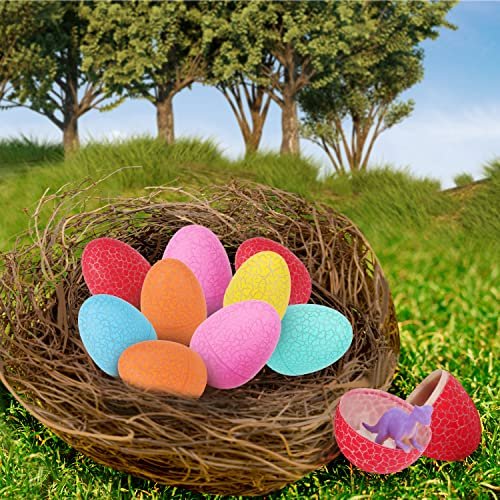 12 Dinosaur Eggs Toys, Surprise Pack with 12 Unique Dinosaur Figures,Goodie Bag Stuffers,Pinata fillers, Easter Eggs dongcoh,Carnival Prizes Treasure Box，Birthday Party Gifts for Kids