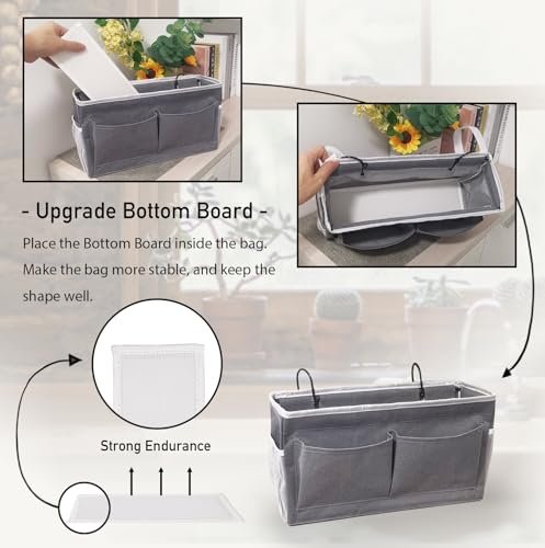 1pcs Bedside Caddy, 14.6'' Large Storage Organizer, Hanging Bag Holder with Pockets for Bedroom, Loft Bed Tent, Top Bunk bed Shelf Accessories (Grey)