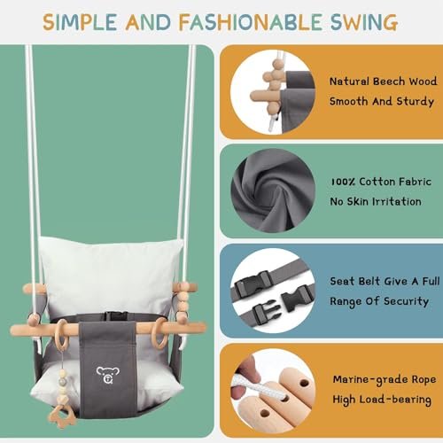 2 in 1 Baby Jumper with Toddler Swing, Baby Jumpers and Bouncers,Indoor Outdoor Toddler Swing Set, Cotton, White