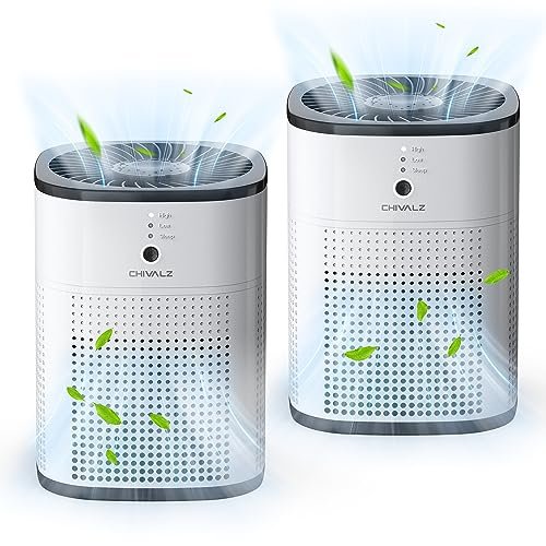 2 Pack CHIVALZ Air Purifiers for Bedroom with True HEPA Filter for Smoke, Dust, Pollen, Pet Dander, Small Air Purifiers for Home Bedroom, Quiet Air Cleaner with 24dB Sleep Mode, White & Black