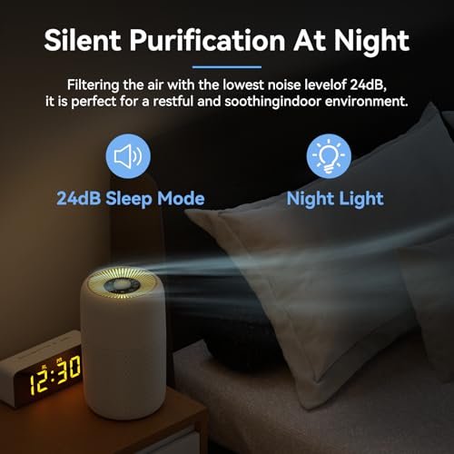 2 Pack YARIKI Air Purifiers for Bedroom with Essential Oil Diffuser,Small Air Purifier with Nightlight Speed Control,24dB Low Noise for Better Sleep,For Home Pet Room Apartment Kitchen,P60 (White)