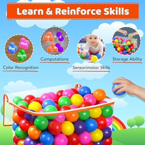 200 Ball Pit Balls for Toddlers with Storage Bag - 7 Bright Colors, Crush Proof, Great Play Toys for Tents, Pools, and Party