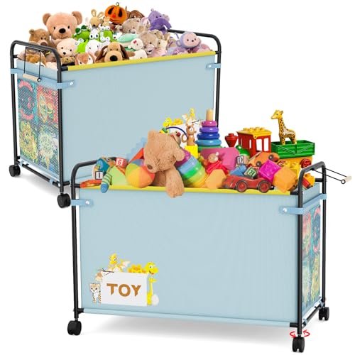 2PC Toy Box Storage, 180L Extra Large Toy Chest with 360° Wheels, Oxford Cloth Metal Toy Box for Boys, Girls, Stuffed Animals, Clothes, Bedroom, Living Room