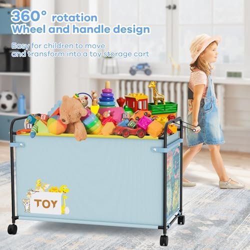 2PC Toy Box Storage, 180L Extra Large Toy Chest with 360° Wheels, Oxford Cloth Metal Toy Box for Boys, Girls, Stuffed Animals, Clothes, Bedroom, Living Room