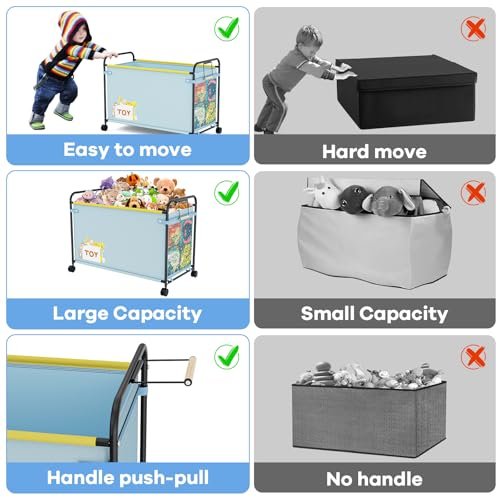 2PC Toy Box Storage, 180L Extra Large Toy Chest with 360° Wheels, Oxford Cloth Metal Toy Box for Boys, Girls, Stuffed Animals, Clothes, Bedroom, Living Room