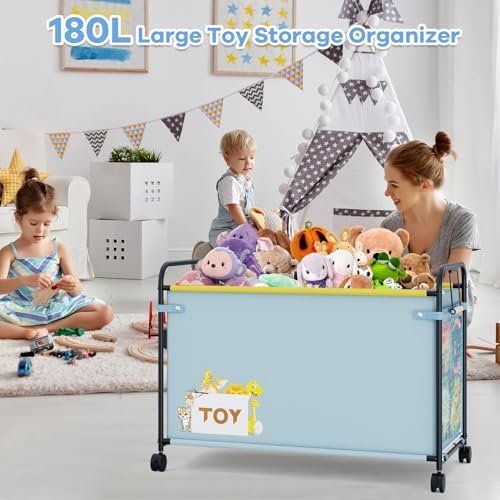 2PC Toy Box Storage, 180L Extra Large Toy Chest with 360° Wheels, Oxford Cloth Metal Toy Box for Boys, Girls, Stuffed Animals, Clothes, Bedroom, Living Room