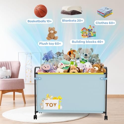 2PC Toy Box Storage, 180L Extra Large Toy Chest with 360° Wheels, Oxford Cloth Metal Toy Box for Boys, Girls, Stuffed Animals, Clothes, Bedroom, Living Room