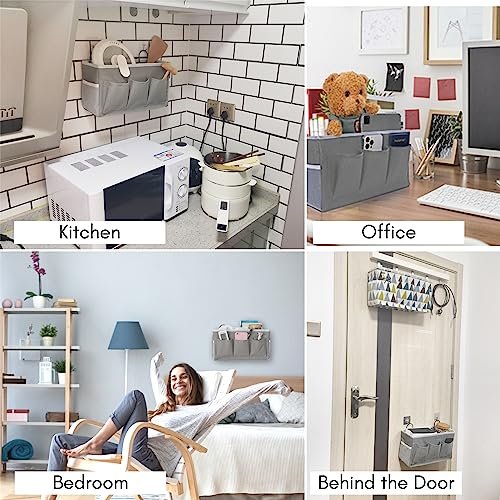 2pcs 3-pockets Large Wall Hanging Organizer Bag, Linen Fabric Door Hanging Storage Baskets with Pockets, Waterproof Bin for Kitchen, Bedroom, Office, RV Camper (Gray_2pcs)