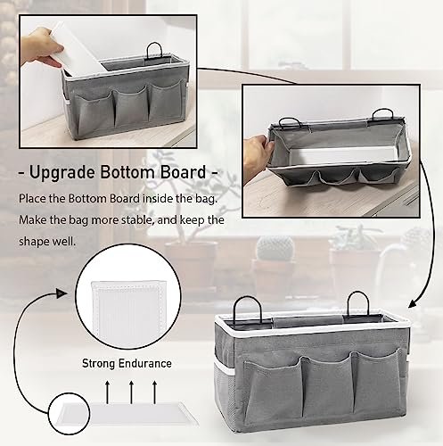 2pcs 3-pockets Large Wall Hanging Organizer Bag, Linen Fabric Door Hanging Storage Baskets with Pockets, Waterproof Bin for Kitchen, Bedroom, Office, RV Camper (Gray_2pcs)