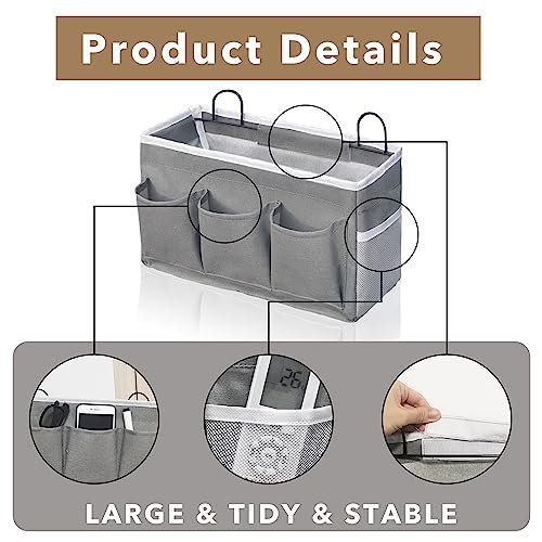 2pcs 3-pockets Large Wall Hanging Organizer Bag, Linen Fabric Door Hanging Storage Baskets with Pockets, Waterproof Bin for Kitchen, Bedroom, Office, RV Camper (Gray_2pcs)