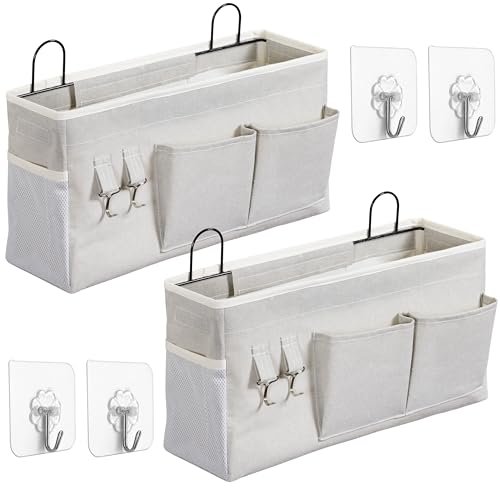 2pcs Large Wall Hanging Storage Bag, Door Closet Linen Fabric Pockets Organizer, Waterproof Multi Functional for Living Room Bedroom Bathroom Kitchen Office RV Camper with Hooks Grey