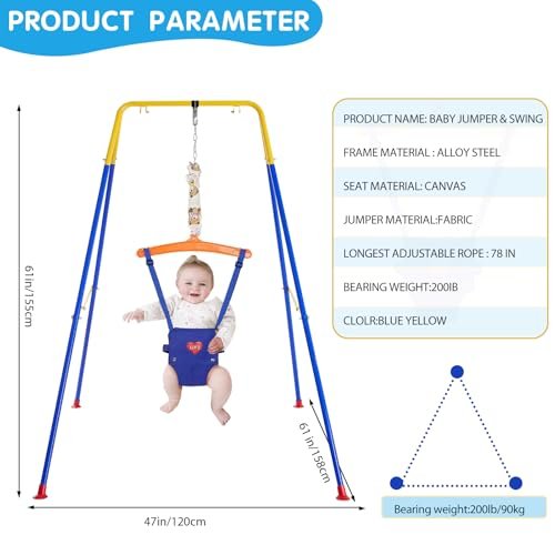 3 in 1 Toddler Swing & Jumper, Baby Swing & Bouncer for Outdoor Indoor Play, Baby Bouncer Jumper with Safety Seat, Foldable Metal Stand (Swing & Jumper Set)