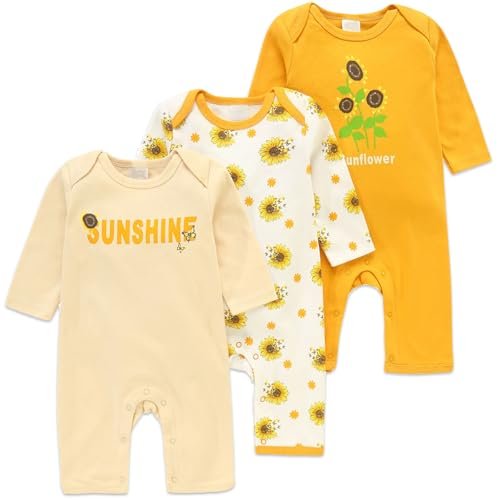 3-Pack Baby Footless Rompers, Infant Cotton Coveralls Onesie Jumpsuit for Boys Girls