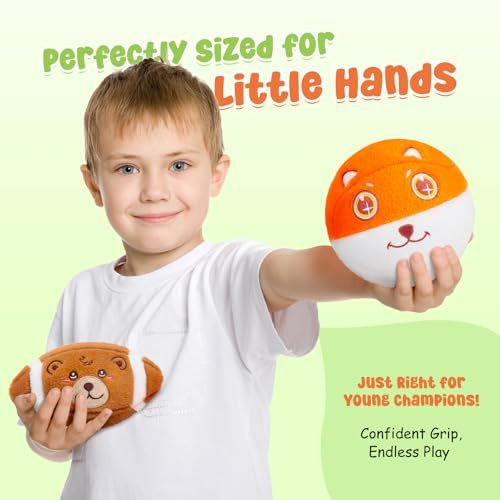 3 Pack Soft Sports Balls for Toddlers 1-3, Inflatable Plush Baby Balls Set for Kids 3-5, 5 Inch Soccer Ball & Basketball, 6.5 Inch Football, Mini Toddler Ball Toys for Boy Girl First Gifts