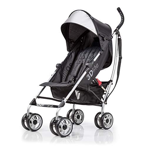 3Dlite Convenience Stroller, Black – Lightweight, with Aluminum Frame, Large Seat Area, Mesh Siding, 4 Position Recline, Extra Large Storage Basket – for Travel