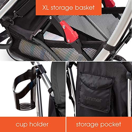 3Dlite Convenience Stroller, Black – Lightweight, with Aluminum Frame, Large Seat Area, Mesh Siding, 4 Position Recline, Extra Large Storage Basket – for Travel
