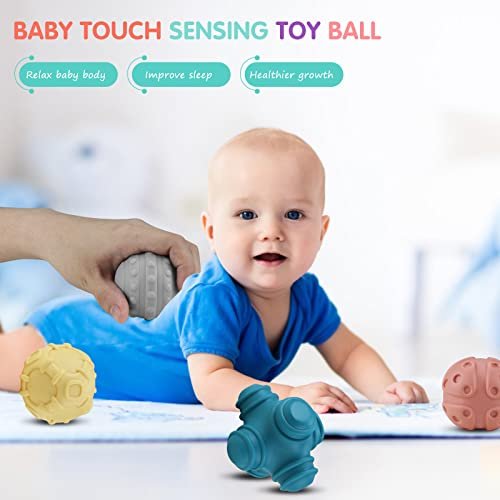 4 Pack Sensory Balls for Baby,Baby Balls Easy Grape Soft Textured Ball Set,Infant Squeeze Sensory Toys,Sensory Exploration Toys Gift for 6-12 Months