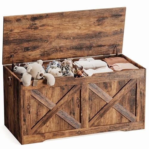 41.3" Storage Chest, Large Wooden Storage Bench with Lift Top, Storage Trunk with 2 Safety Hinges, Multifunctional Entryway Organizer Toy Chest for Living Room, Bedroom, Rustic Brown