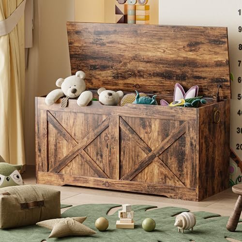 41.3" Storage Chest, Large Wooden Storage Bench with Lift Top, Storage Trunk with 2 Safety Hinges, Multifunctional Entryway Organizer Toy Chest for Living Room, Bedroom, Rustic Brown