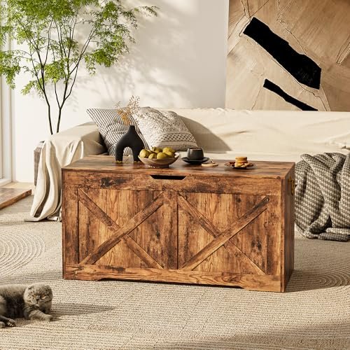 41.3" Storage Chest, Large Wooden Storage Bench with Lift Top, Storage Trunk with 2 Safety Hinges, Multifunctional Entryway Organizer Toy Chest for Living Room, Bedroom, Rustic Brown