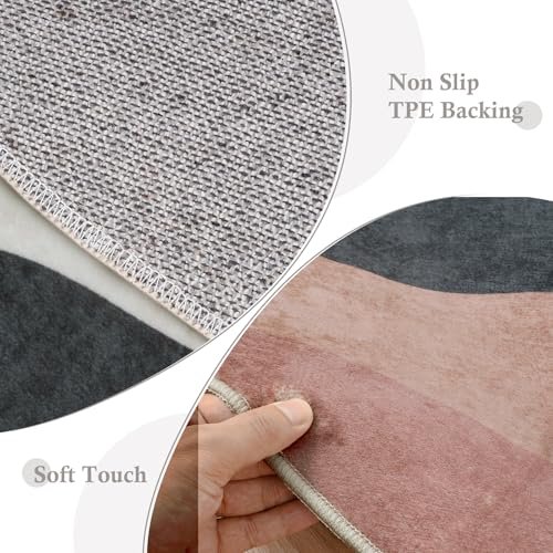 4ft Abstract Round Rug,Soft Washable Non-Slip Sun and Mountain Circle Kids Room Rugs,Chic Faux Wool Low-Pile Circular Throw Rugs for Entryway/Bedroom/Nursery/Living Room/Bathroom(Grey)