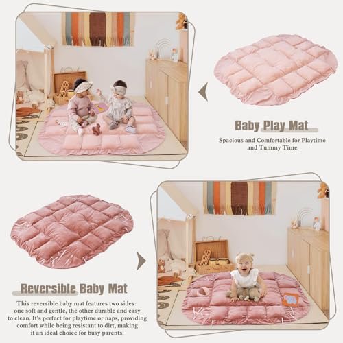 5-in-1 Plush Baby Play Gym, Baby Play Mats, Convertible Baby Gym with Pillow, Tummy time mat, 6 Sensory Toys, Baby Activity Center from Newborn to Toddler, Pet Bed, Cat & Dog Bed, Ball Pit, Pink