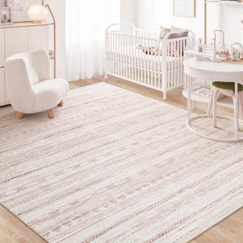 5x7 Pink Area Rugs for Living Room Machine Washable Rug Distressed Girls Nursery Rug Indoor Carpet Neutral Moroccan Boho Rug Ultra Soft Area Rug for Bedroom Dining Room Playroom Office