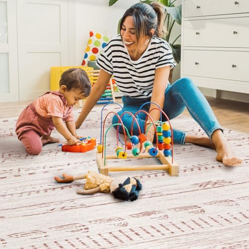 5x7 Pink Area Rugs for Living Room Machine Washable Rug Distressed Girls Nursery Rug Indoor Carpet Neutral Moroccan Boho Rug Ultra Soft Area Rug for Bedroom Dining Room Playroom Office