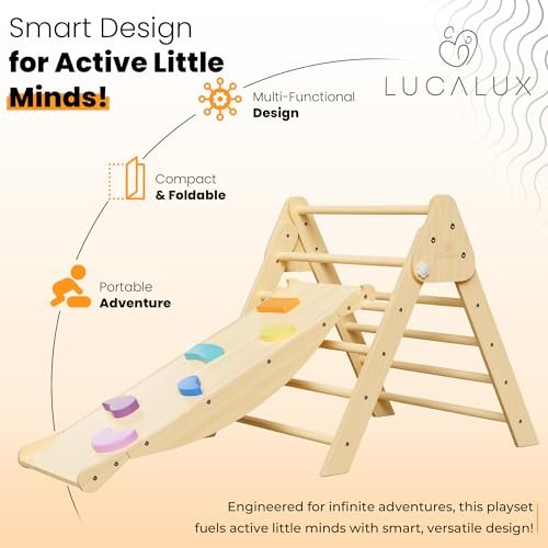 6 in 1 Toddler Climbing Toys Indoor - Safe Montessori Climbing Set with Foldable Pikler Triangle Ladder, Reversible Baby Climber Indoor Gym Rock, Kids Climbing Toys - Toddler Indoor Playground