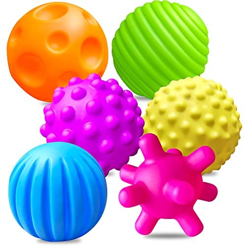 6 Pack Sensory Balls for Toddlers, Sensory Baby Toys, Infant Squeeze Sensory Toys Soft Multi Ball Set Gifts with Bright Color Textured