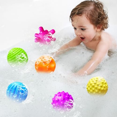 6 Pack Sensory Balls for Toddlers, Sensory Baby Toys, Infant Squeeze Sensory Toys Soft Multi Ball Set Gifts with Bright Color Textured