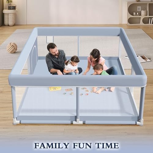 65 x 50 Inch Baby Playpen, Playpen for Babies and Toddlers, Baby Play Pen Playard for Indoor & Outdoor Active Center Game Fence, with Skin-Friendly Fabric and Soft Breathable Mesh, Grey