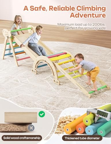 8 in 1 Pikler Triangle Set, Foldable Toddler Baby Climbing Toys, Solid Wooden Montessori Climbing Set, Baby Climber Indoor Playground Jungle Gym for Toddlers Montessori Toys