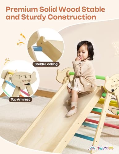 8 in 1 Pikler Triangle Set, Foldable Toddler Baby Climbing Toys, Solid Wooden Montessori Climbing Set, Baby Climber Indoor Playground Jungle Gym for Toddlers Montessori Toys