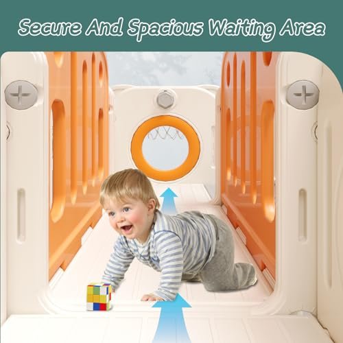 8 in 1 Toddler Slide,Kids Climber Slide with Storage Space and Non-Slip Steps,Indoor Outdoor Playset with Basketball Hoopa and Telescope,Slide for Toddlers Age 1-8 (White+Orange)