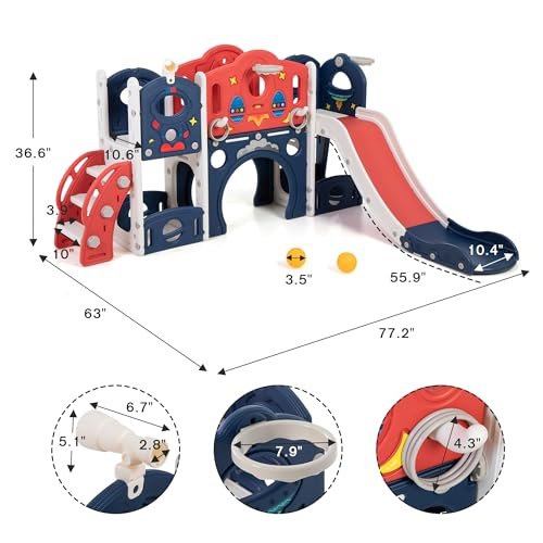 9-in-1 Castle Amusement Playground Playhouse, Indoor Outdoor Playset for Toddlers Age 1-3, Backyard Climber Play Set Slide for Kids Baby (Blue)
