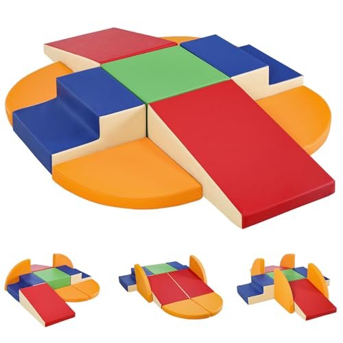 9-Piece Climbing Foam Blocks: Soft PU Leather - Baby Climb and Crawl Activity Blocks - Kids Play Gym Equipment Indoor for Development