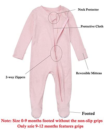 Aablexema Baby Footie Pajamas with Mittens - 3Pcs Infant Footed Sleeper Cotton Sleepwear Outfits