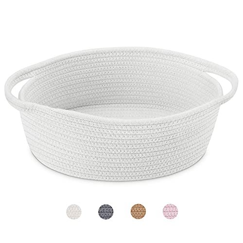 ABenkle Small Baskets with Handles - Decorative Durable Rope Woven Shelf Storage Organizer Bin, Gift Basket for Father's Day Easter Baby Shower, 12"x8"x5", White
