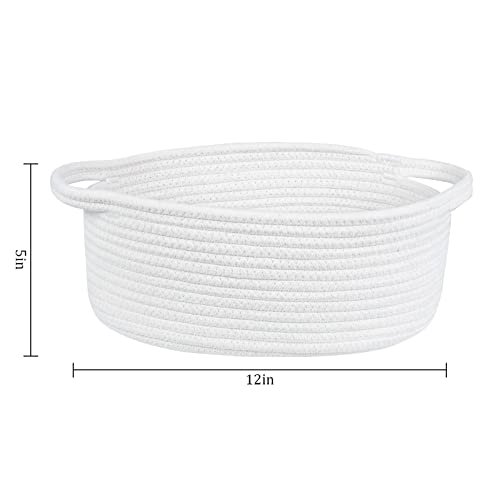 ABenkle Small Baskets with Handles - Decorative Durable Rope Woven Shelf Storage Organizer Bin, Gift Basket for Father's Day Easter Baby Shower, 12"x8"x5", White