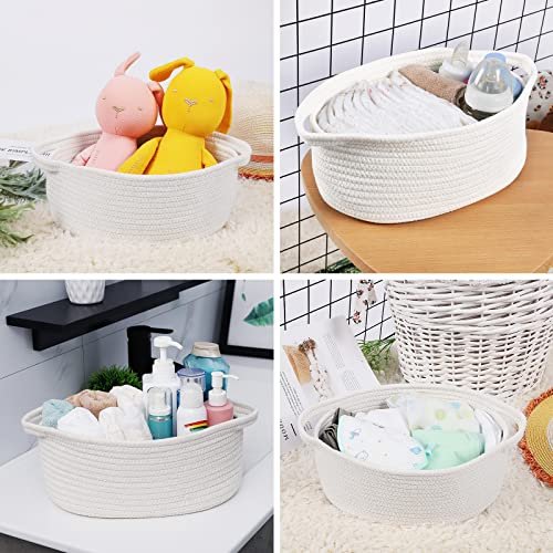 ABenkle Small Baskets with Handles - Decorative Durable Rope Woven Shelf Storage Organizer Bin, Gift Basket for Father's Day Easter Baby Shower, 12"x8"x5", White