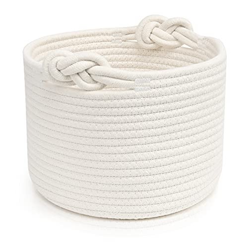 ABenkle Small Woven Basket, Cotton Rope Shelf Storage Basket, Small Round Easter Basket, Cute Basket, Decorative Round Bin for Nursery Bedroom Bathroom, 9.4" x 9.4"x 7.1" Empty Gift Basket