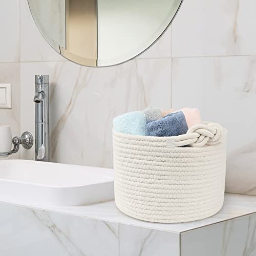 ABenkle Small Woven Basket, Cotton Rope Shelf Storage Basket, Small Round Easter Basket, Cute Basket, Decorative Round Bin for Nursery Bedroom Bathroom, 9.4" x 9.4"x 7.1" Empty Gift Basket