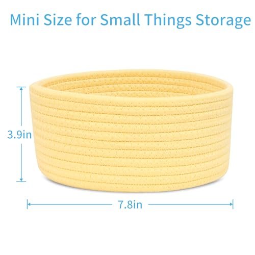 ABenkle Small Woven Basket, Empty Tiny Shallow Storage Basket, Mini Cotton Rope Baskets, Round Decorative Hamper, Basket Storage Bins for Toys, Spa, Socks, Nursery, Living Room