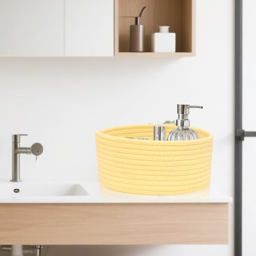 ABenkle Small Woven Basket, Empty Tiny Shallow Storage Basket, Mini Cotton Rope Baskets, Round Decorative Hamper, Basket Storage Bins for Toys, Spa, Socks, Nursery, Living Room