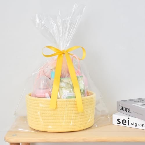 ABenkle Small Woven Basket, Empty Tiny Shallow Storage Basket, Mini Cotton Rope Baskets, Round Decorative Hamper, Basket Storage Bins for Toys, Spa, Socks, Nursery, Living Room