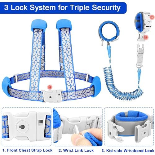 Accmor 3 in1 Toddler Harness Leash, Reflective Kid Harness with Anti Lost Wrist Link, Harness Leash for Toddlers, Child Walking Harness Kids Leash Wristband Rope Belt with Lock for Baby Boys Girls