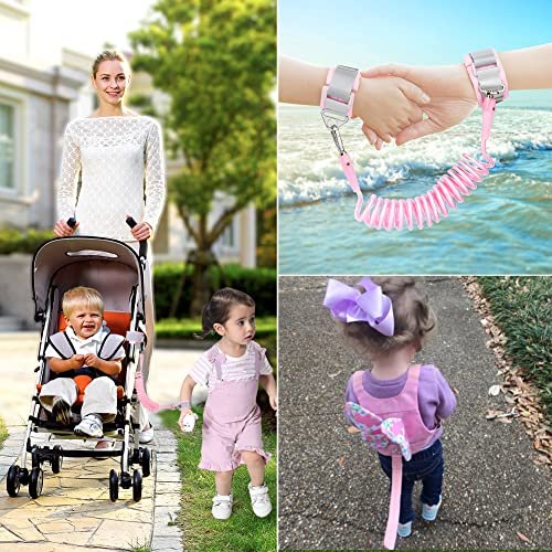 Accmor Toddler Harness Leash + Anti Lost Wrist Link, 2 Pack Cute Kids Butterfly Harness Leashes, Adorable Baby Leash Walking Assistant Wristband Strap Tether for Girls Outdoor (Pink + Purple)