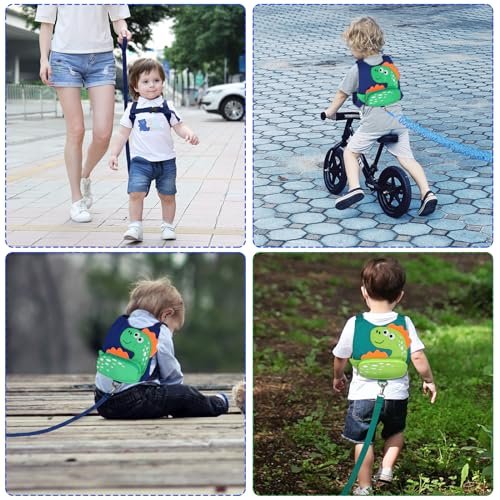 Accmor Toddler Leash Harness, 2 Pack Cute Dinosaur Kids Leash Harness + Anti Lost Wrist Link, Mini Child Walking Harness Wristband Assistant Strap Belt for Baby Boys Girls to Outdoor Travel